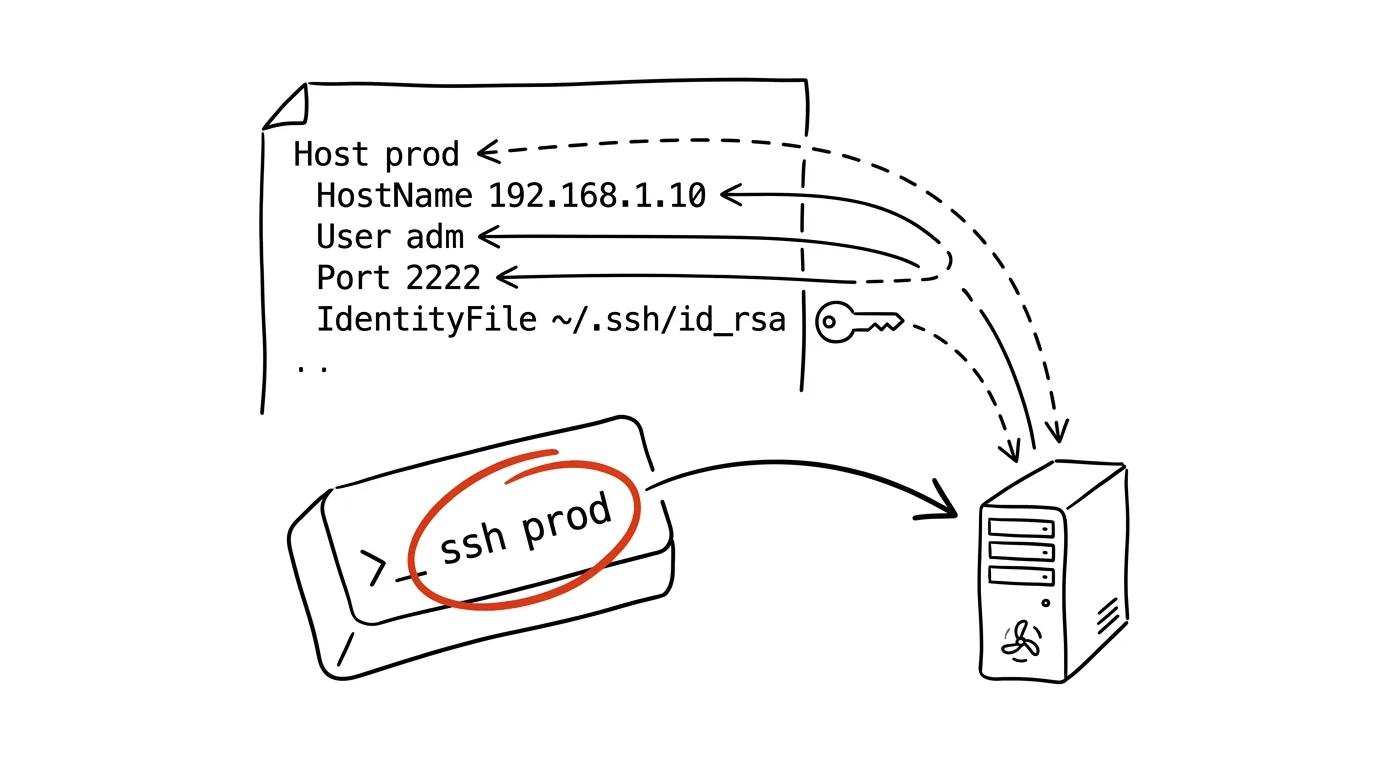 Ilustrace k článku: SSH config: místo IP adresy a přepínačů pište „ssh prod“